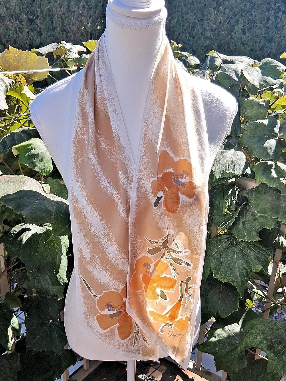 Vintage 1970s Vera Neumann Silk Oblong Scarf - Orange Hibiscus Floral Mod